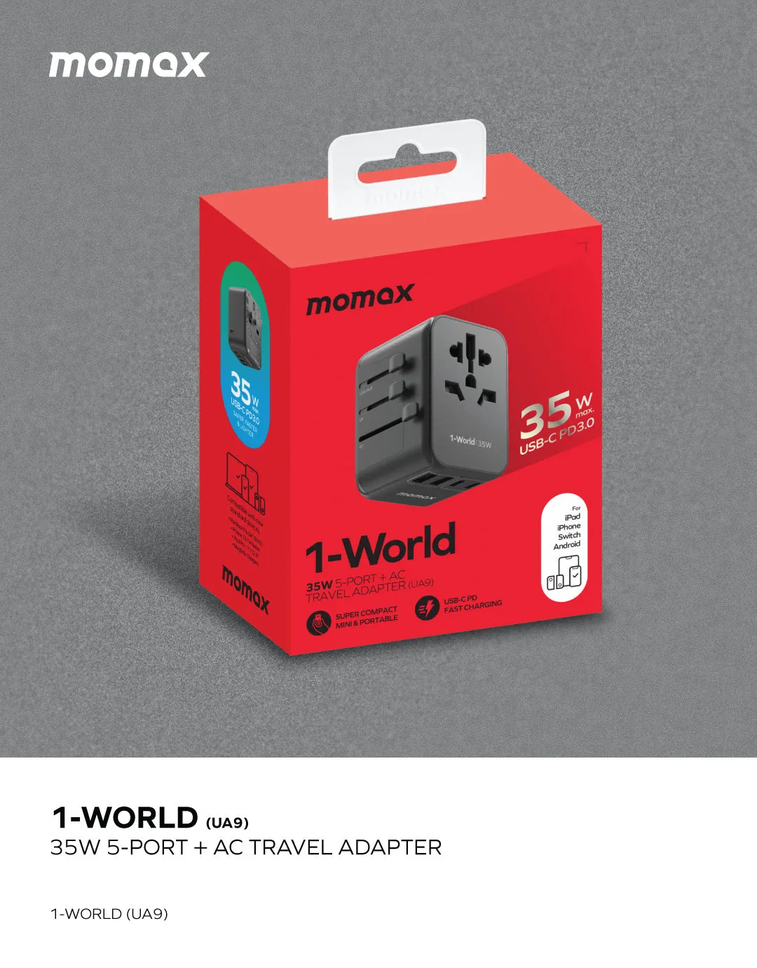 1-World PD35W 5 ports   AC Travel Adapter