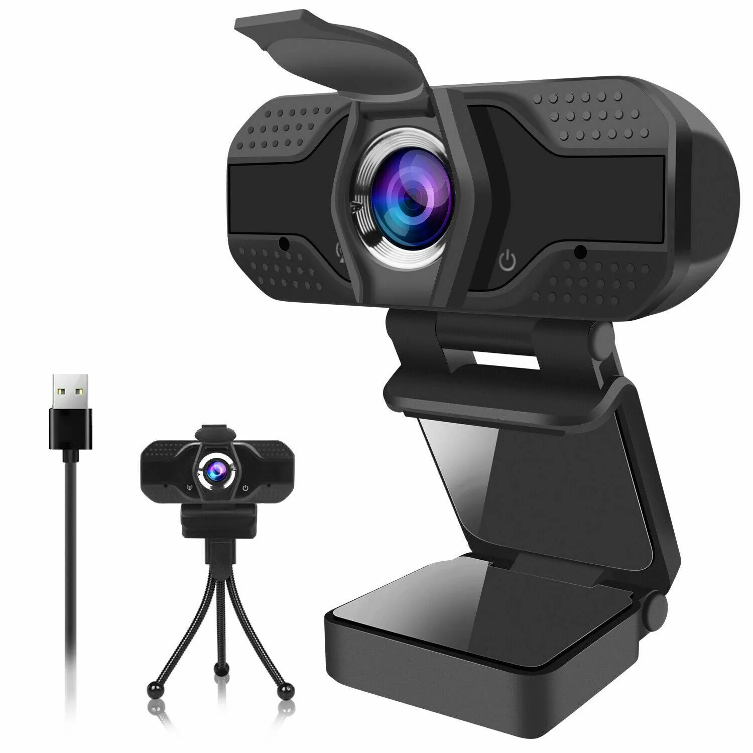 1080P HD USB Webcam Web Camera for PC Desktop Laptop Zoom Skype w/ MIC, Tripod & Cover