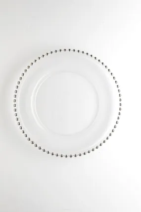 12.5" Clear Glass w/bead Charger Plate (Silver Bead)