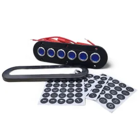 12v~24v 6 Gang Black Brushed S/S Horizontal/Vertical Blue LED Push Button Switch Panel