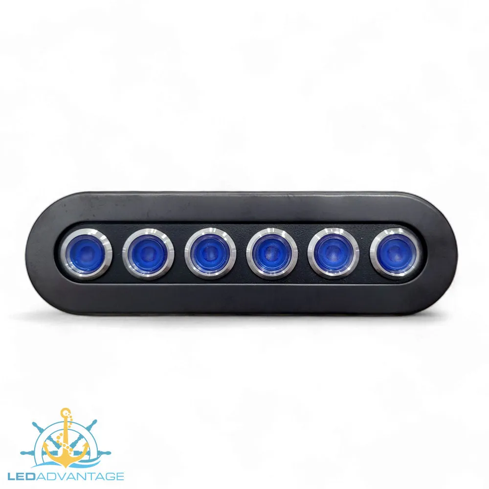 12v~24v 6 Gang Black Brushed S/S Horizontal/Vertical Blue LED Push Button Switch Panel