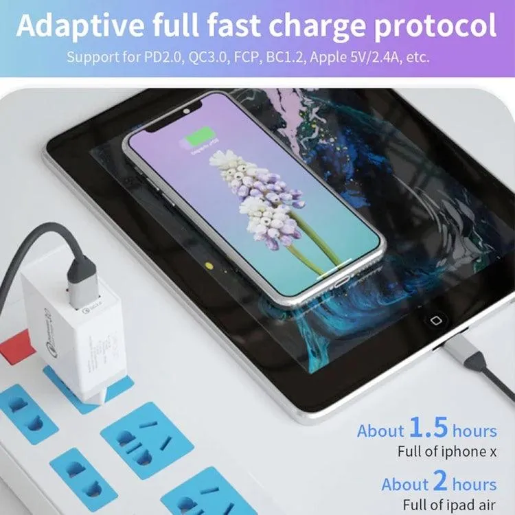 18W Dual Port Universal Travel Charger with PD   QC 3.0 and Fast Charging 8 Pin Cable, AU Plug