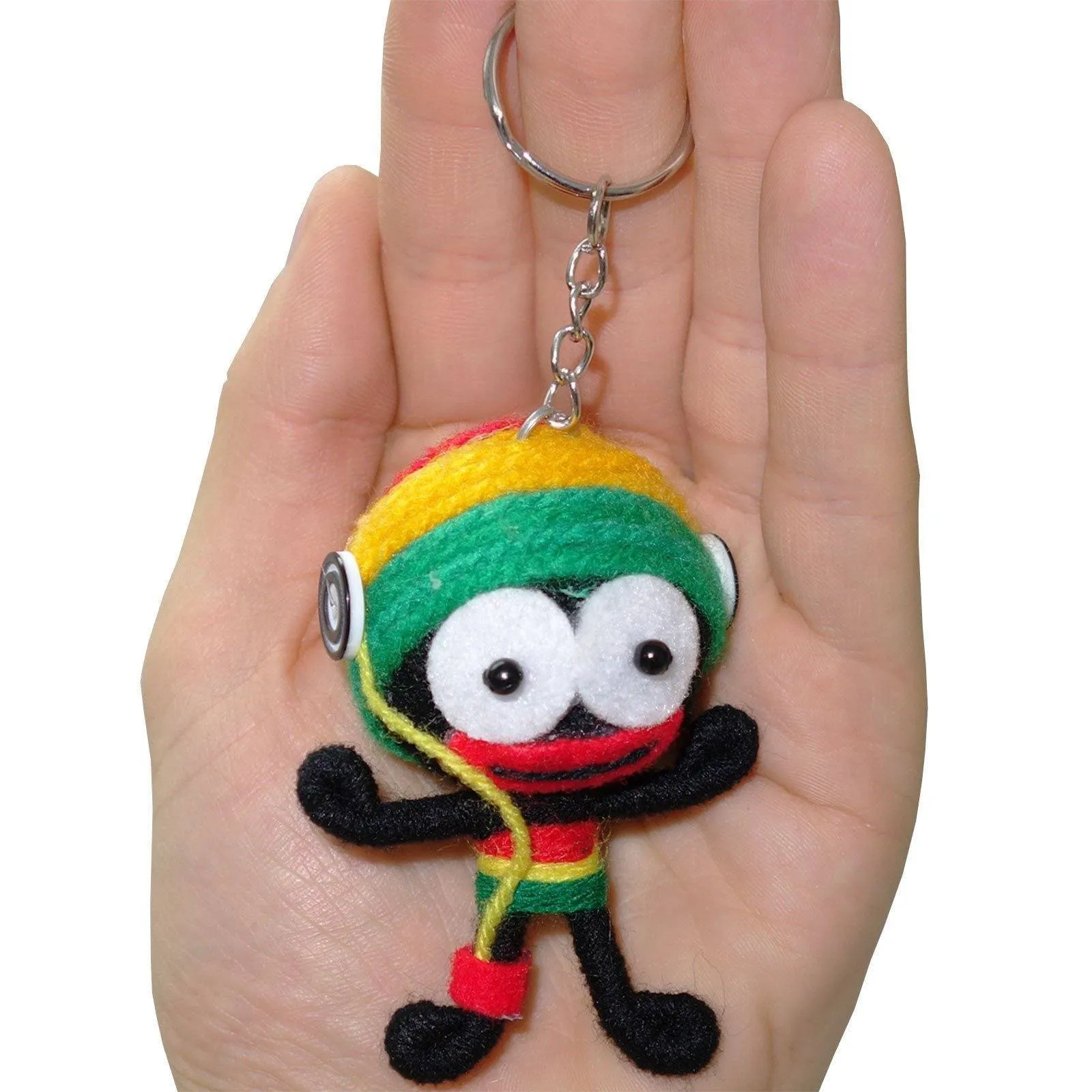 2 X Reggae Music Voodoo Dolls in Headphones Rasta Hat Keyring Charms