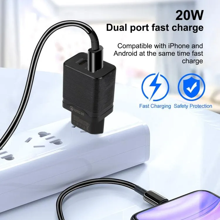 20W Dual-Port Fast Travel Charger with QC 3.0 & PD Support, EU Plug