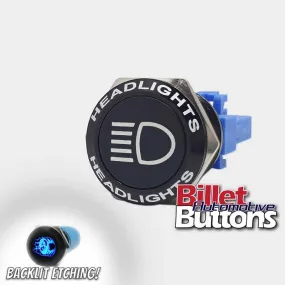 22mm FEATURED 'HEADLIGHTS SYMBOL' Billet Push Button Switch High Beam etc