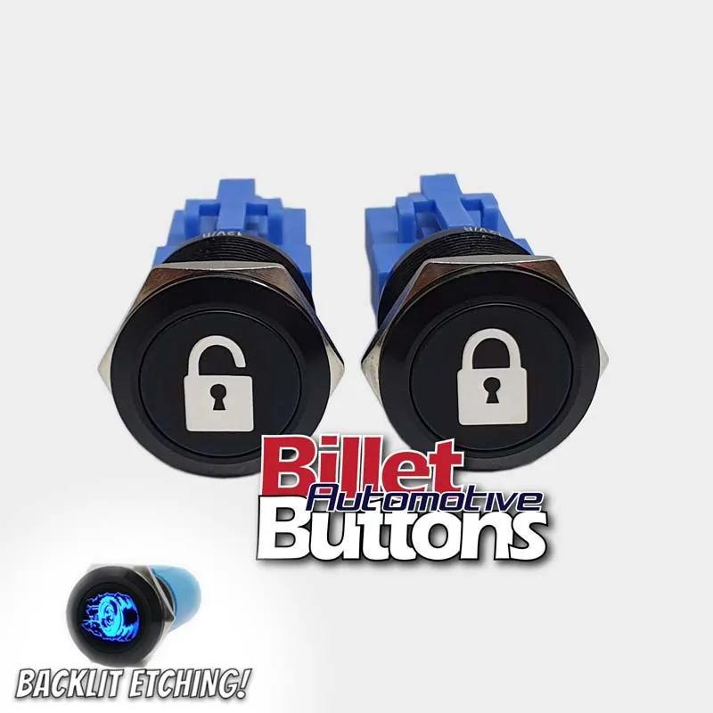 22mm Pair 'LOCK/UNLOCK PADLOCK SYMBOLS' Billet Push Buttons Switches Door Central Locking