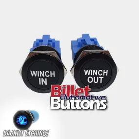 22mm Pair 'WINCH IN/OUT' Billet Push Button Switches