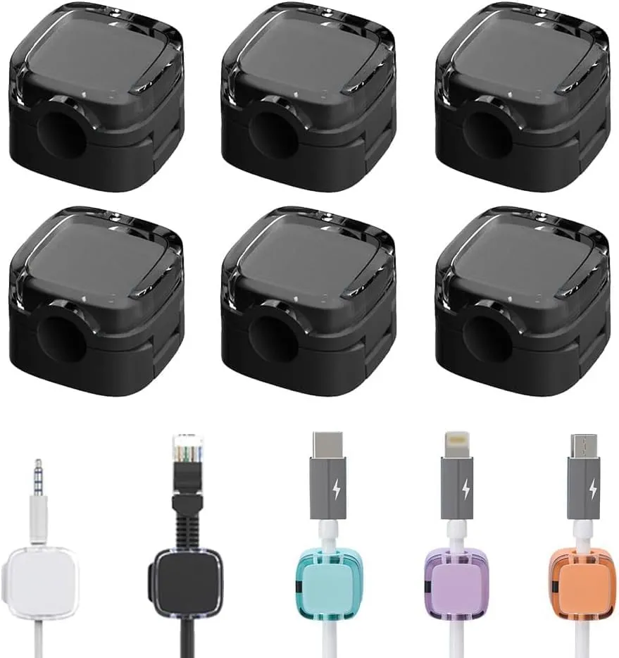 6 Pack Magnetic Cable Management Clips, 2024 New Magnetic Cord Organizer Cable Management Clips, Desks Phone USB Charging Cable Storage Holder, Cable Clips Organizer for Office Desk Car Wall (Black)