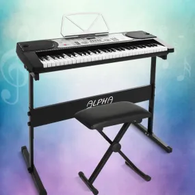 61-Key Digital Piano Keyboard LED Display, Stand, Stool - Alpha