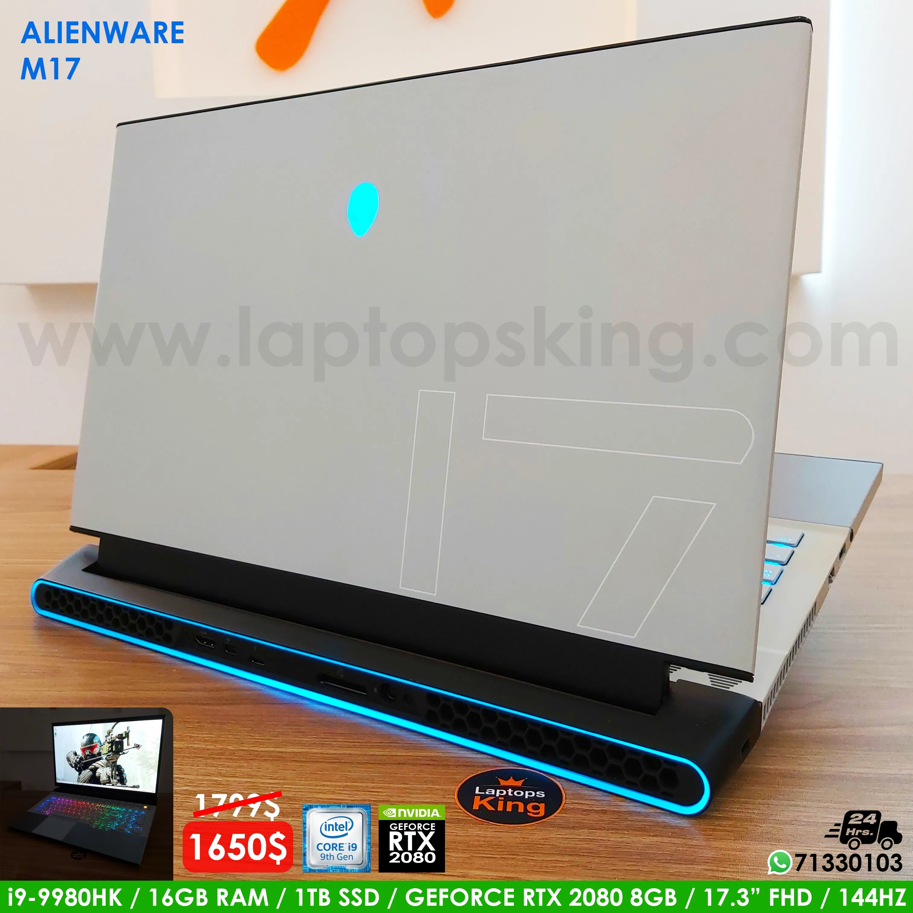 Alienware M17 i9-9980hk RTX 2080 17.3" 144Hz Gaming Laptop (Slightly Used Very Clean)