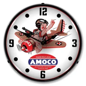 Amoco Aviation Gasoline Backlit LED Clock