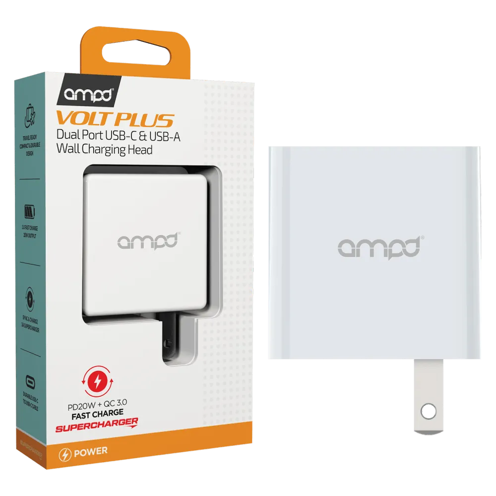 AMPD PD Fast 20W USB C and USB A Dual Port Wall Charger by AMPD