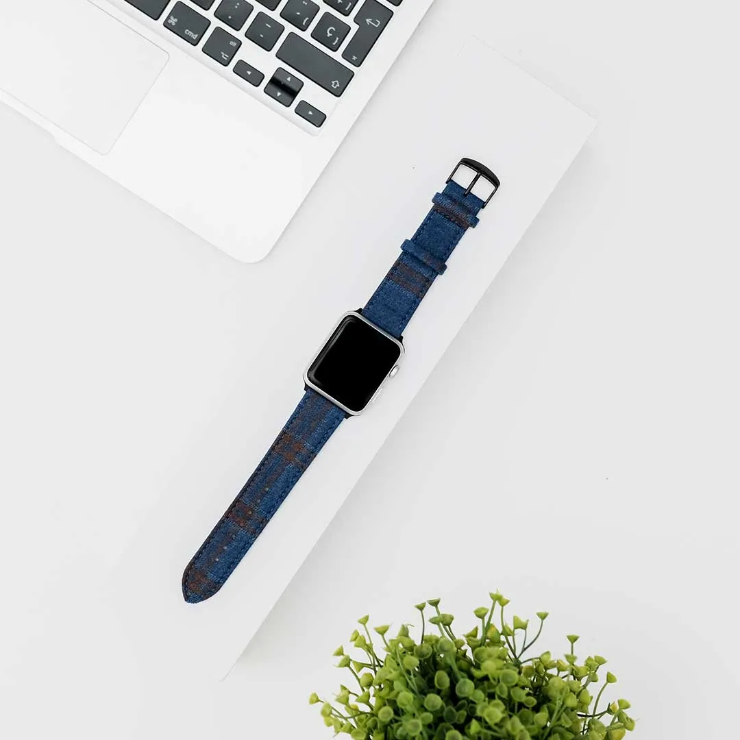 Apple Watch BRIGHT BLUE w DOUBLE BROWN WINDOWPANES