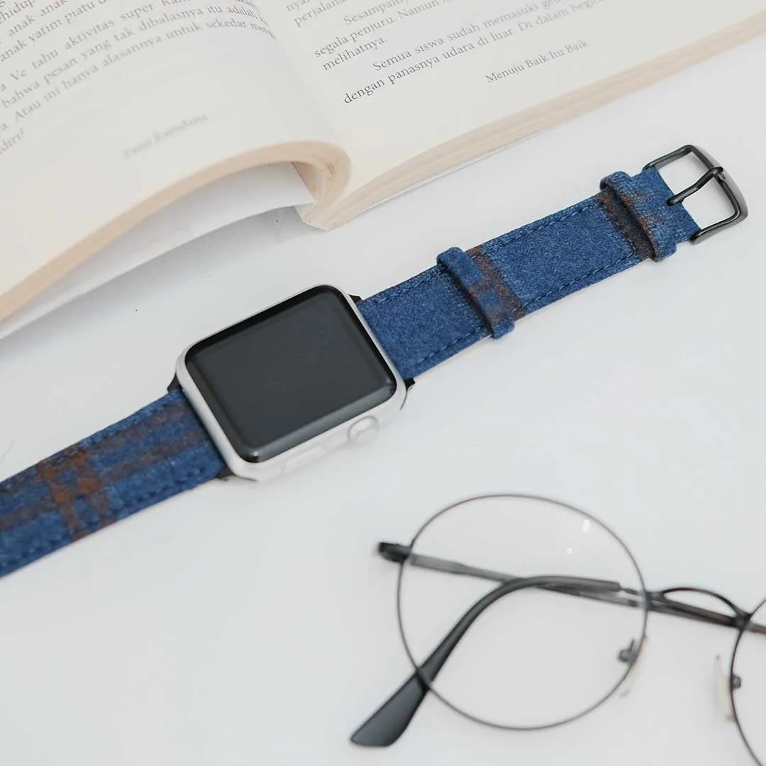 Apple Watch BRIGHT BLUE w DOUBLE BROWN WINDOWPANES