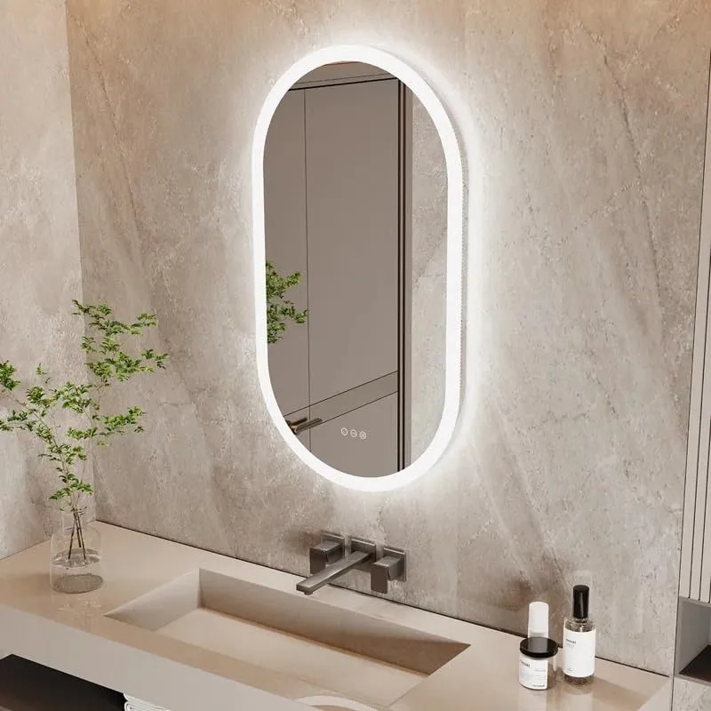 Artessa Designer Backlit Oblong LED Mirror with Defogger, Dimmer-Option, 3-Colour LED for Bathroom (90 x 60 CM)