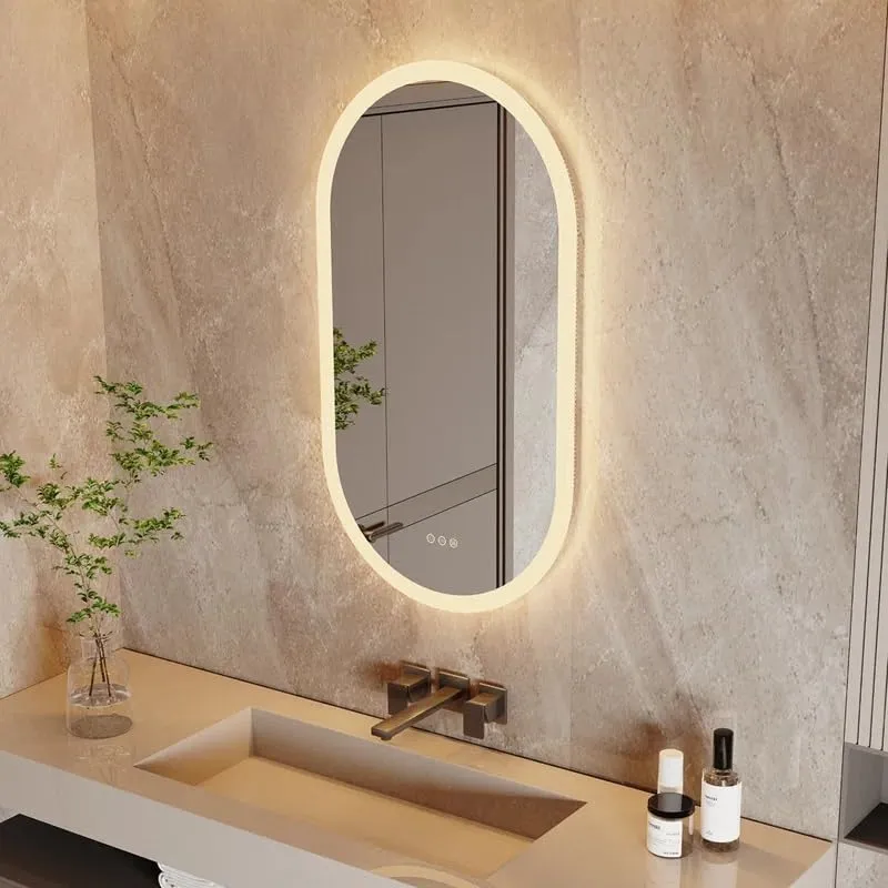 Artessa Designer Backlit Oblong LED Mirror with Defogger, Dimmer-Option, 3-Colour LED for Bathroom (90 x 60 CM)