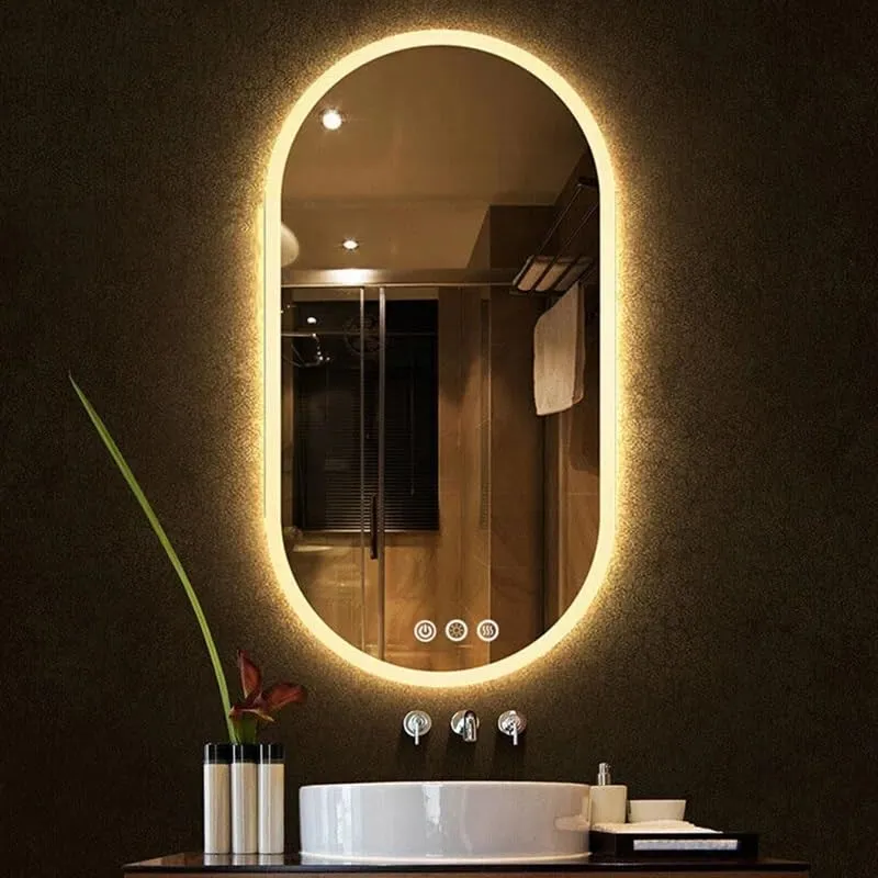 Artessa Designer Backlit Oblong LED Mirror with Defogger, Dimmer-Option, 3-Colour LED for Bathroom (90 x 60 CM)