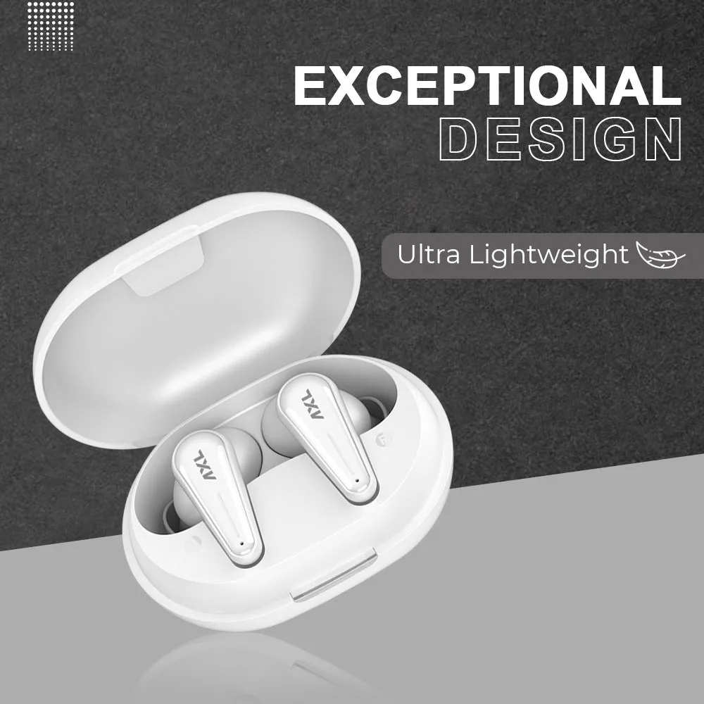 AXL EB05 Alpha TWS Earbuds with 20 Hours Total Playtime, BT 5.0 Dual Pairing, Passive Noise Cancellation and Lightweight Earphones (Black/White)