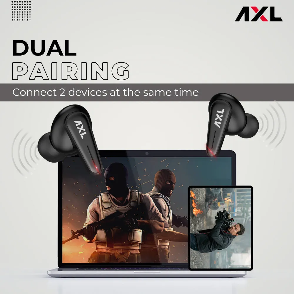 AXL EB05 Alpha TWS Earbuds with 20 Hours Total Playtime, BT 5.0 Dual Pairing, Passive Noise Cancellation and Lightweight Earphones (Black/White)