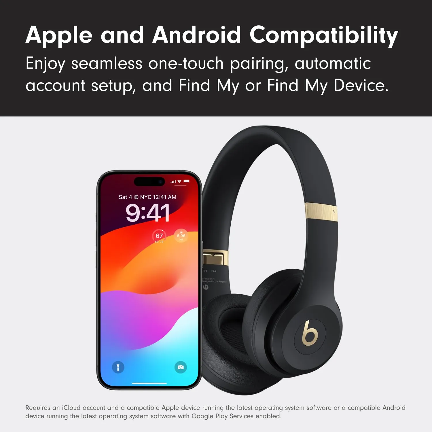 Beats Solo 4 - Wireless Bluetooth On-Ear Headphones, Apple & Android Compatible, Up to 50 Hours of Battery Life - Black & Gold