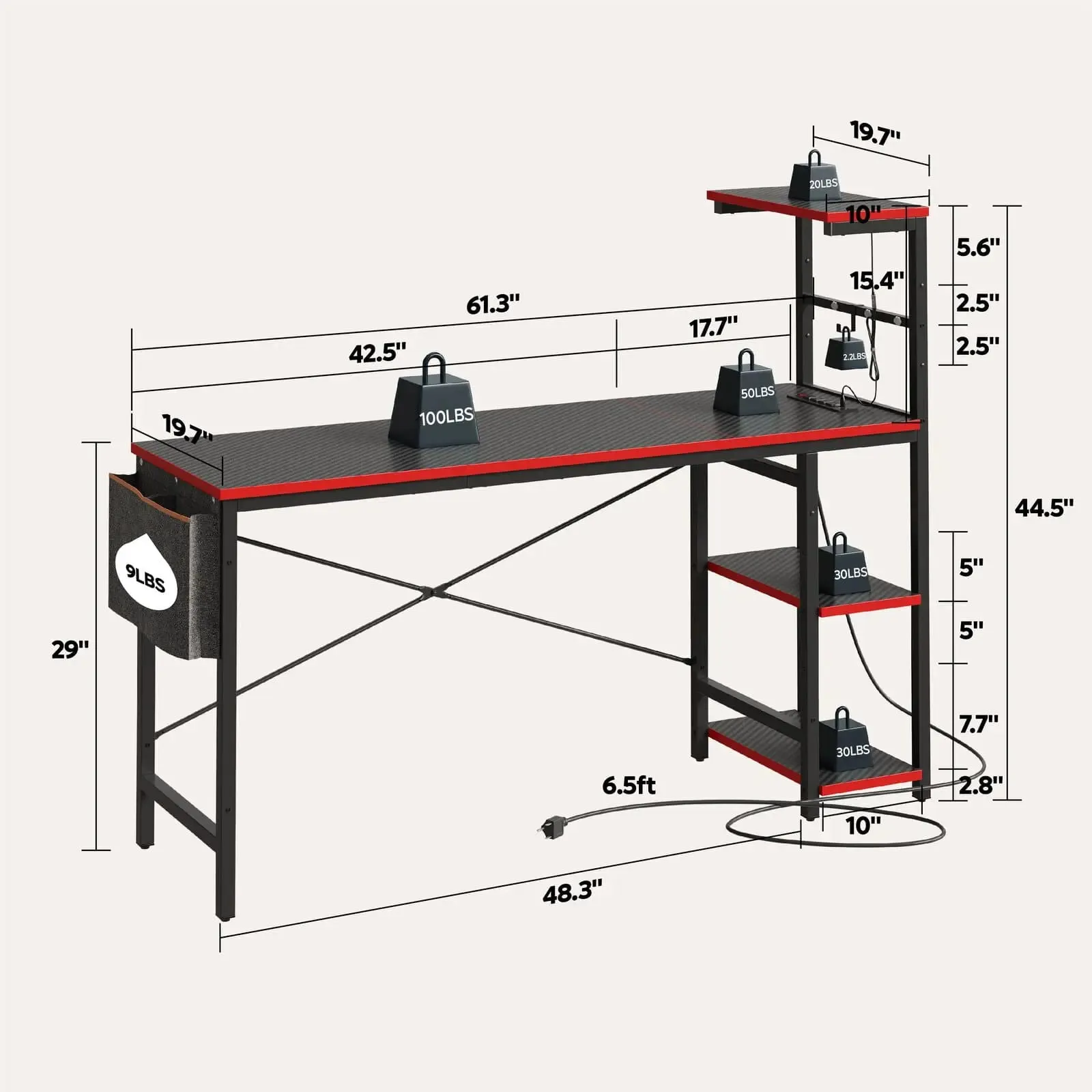 Bestier 61 Inch Gaming Desk with Reversible Shelves