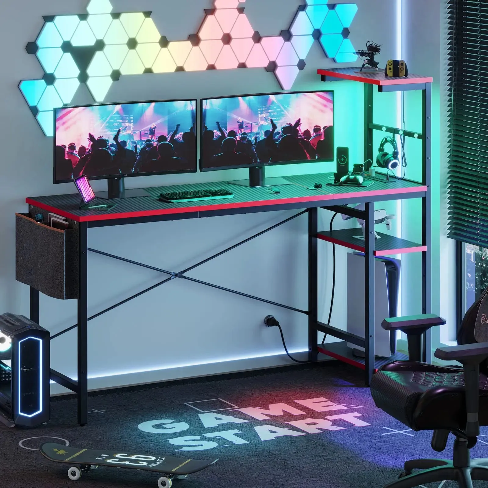 Bestier 61 Inch Gaming Desk with Reversible Shelves