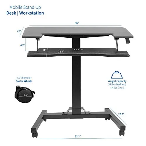 Black 36" Pneumatic Mobile Compact Desk