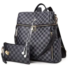 Black Checkered Pattern Back Pack Set