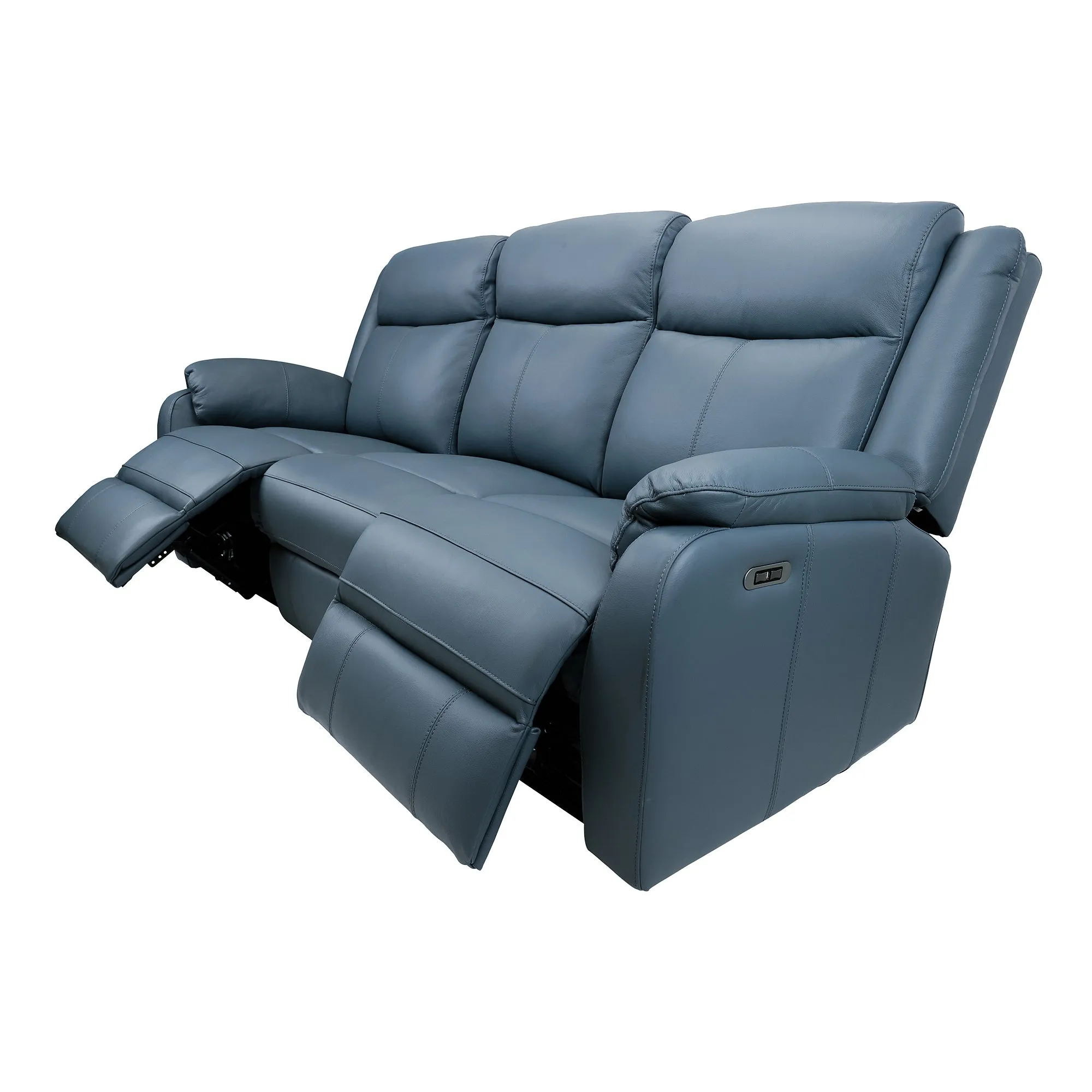 Blue Leather Electric Recliner Lounge Suite with USB Port