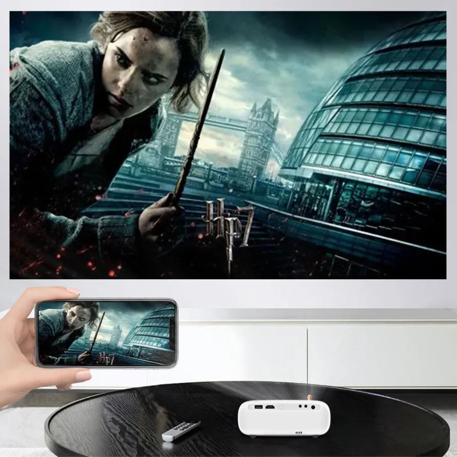 Bluetooth Full HD 1080P Supported Projector, Compatible with Phone, AV, HDMI, USB