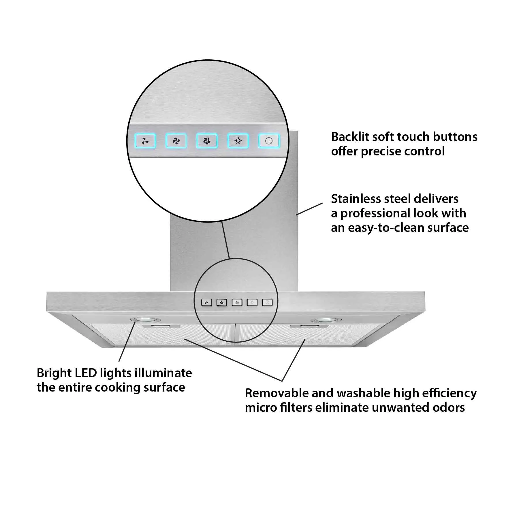 Broan Stainless Steel 30" 450 CFM Designer Chimney Range Hood - BWT1304SS