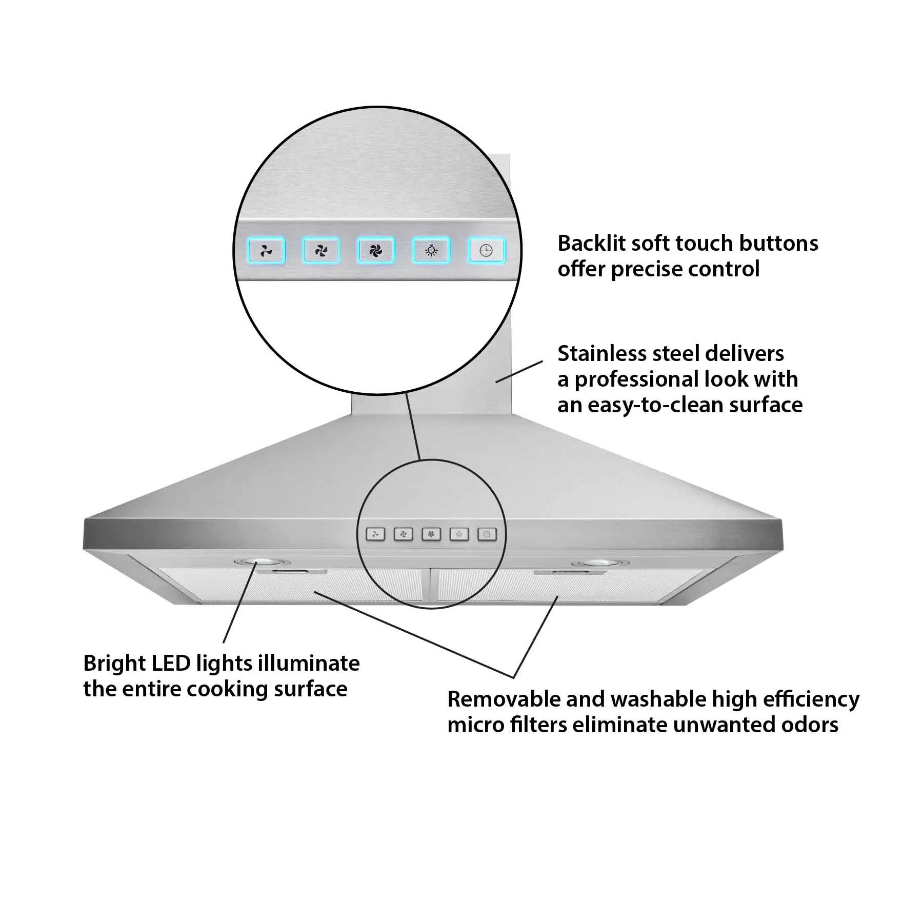 Broan Stainless Steel 30" 450 CFM Designer Pyramidal Chimney Hood - BWP1304SS