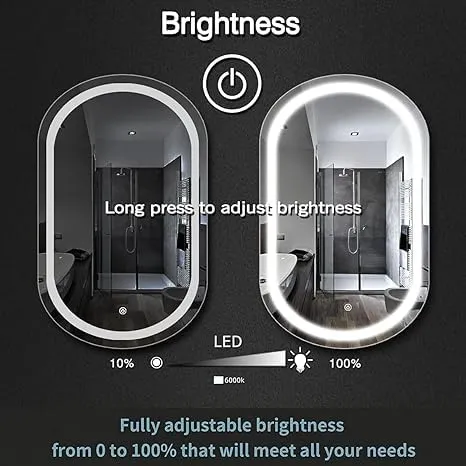 Capsule Shape LED Mirror Illuminate Your Beauty with Touch Sensor, Wall-Mounted for Bathroom, Bedroom Energy-Efficient Dimmable Lighting & Crystal Clear Reflection 17.5X23.5 INCH.