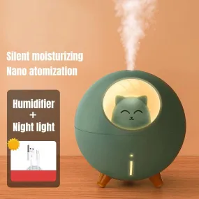 Charming Cat Design Ultrasonic Humidifier with Colorful LED Night Light and USB Compatibility