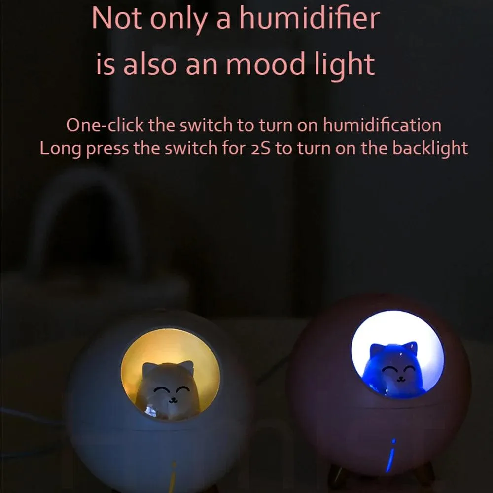 Charming Cat Design Ultrasonic Humidifier with Colorful LED Night Light and USB Compatibility