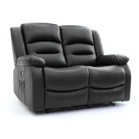 Chicago Electric Leather Recliner Sofa - Black 2 Seater