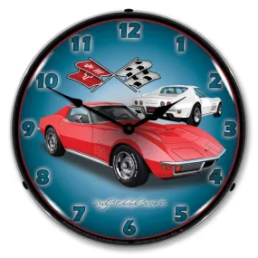 Collectable Sign and Clock - 1971 Corvette Stingray  Red Clock