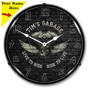 Collectable Sign and Clock - Add Your Name Motorcycle Garage Clock