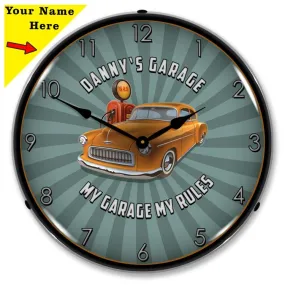 Collectable Sign and Clock - Add Your Name My Garage My Rules Clock