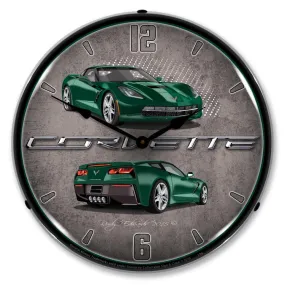 Collectable Sign and Clock - C7 Corvette Lime Rock Green Clock