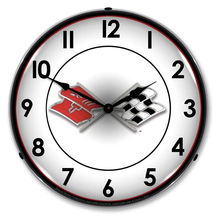 Collectable Sign and Clock - Corvette Flags Clock