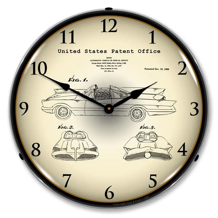 Collectable Sign and Clock - George Barris Batmobile 1966 Patent Clock