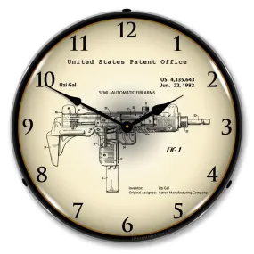 Collectable Sign and Clock - Uzi Submachine Gun 1982  Patent Clock