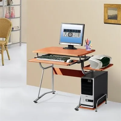 Compact Cherry Workstation with Silver Steel Frame