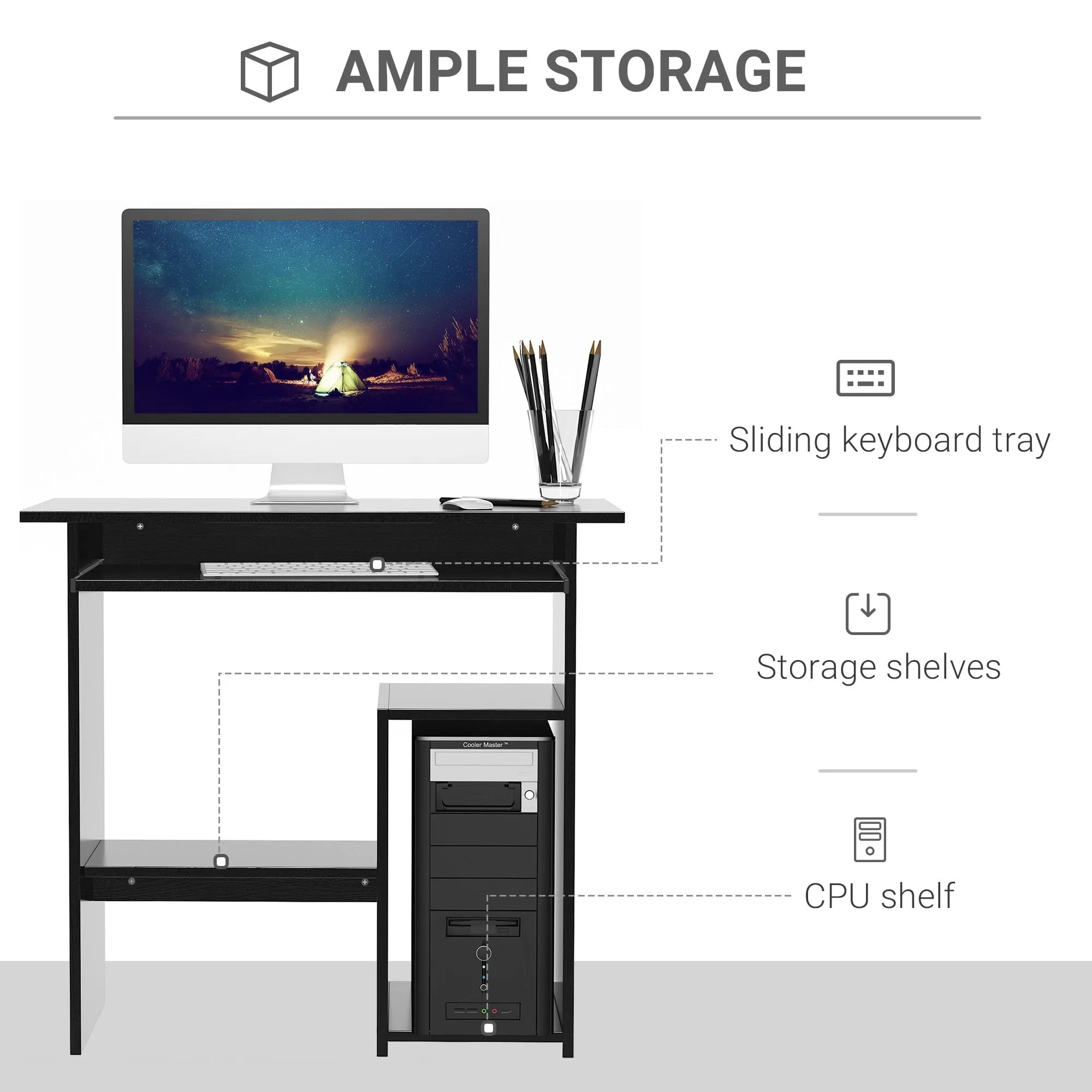 Computer Desk, 73.5H cm-Black