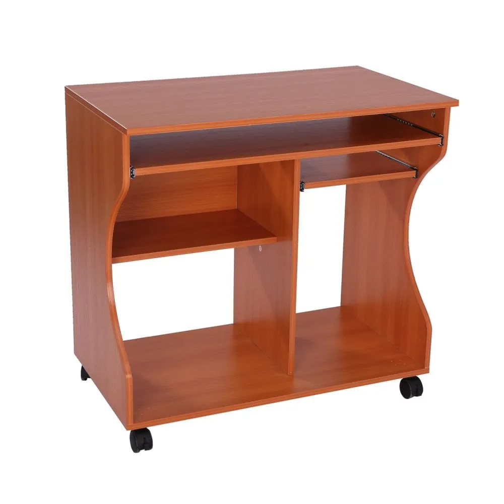 Computer Desk Laptop Writing Table Storage Shelf Workstation Wheels-Cherry Wood