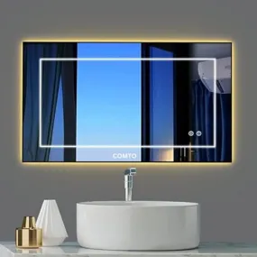 COMTO Led Mirror for Bathroom with 3 Color Mode (White/Warm/Cool White) Dimmable with Anti Fog Rust & Termite Proof Frame Home Decor (28x44)