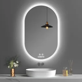 COMTO Mirror Oval LED Wall-Mounted Bathroom Vanity Mirror with Backlit LED Light, Dimmable, Anti-Fog, with 3 Color Makeup Mirror White, Warm White, Natural White (24X36IN) (60X91) CM