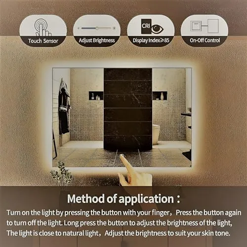 COMTO Rectangle Dimmable Bathroom Led Mirror with Rust & Termite Proof Frame and 3000K Plug-in Led Light for Wall - (Warm White, 24X36 Inch Rectangular)