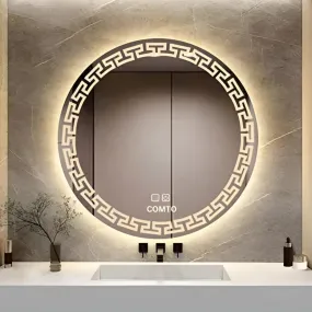 COMTO Round Bathroom Mirror Wall Mounted with Backlit LED Light, Vanity Mirror, Anti-Fog Circle Makeup Mirror, 3-Color Dimmable (Size 24inch)